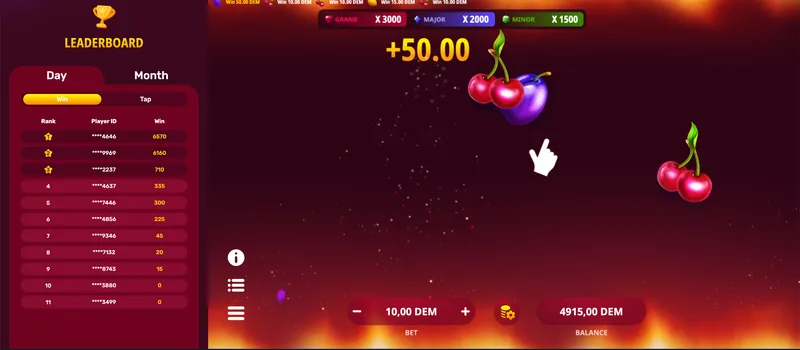 Hot Slice gameplay — leaderboard and jackpot multipliers