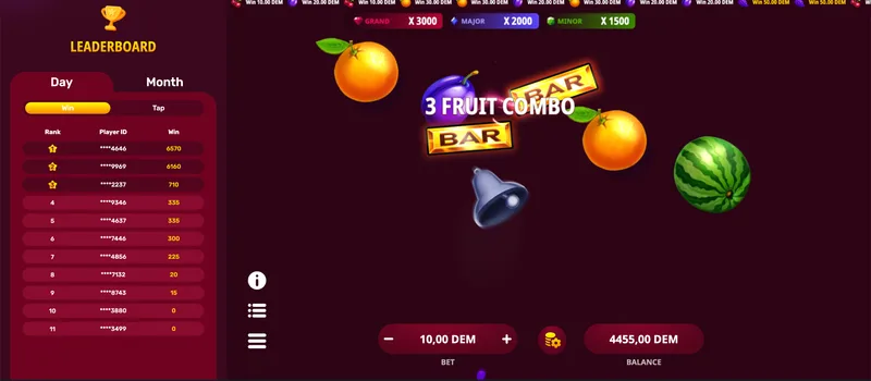 Hot Slice game screen — bet controls and balance